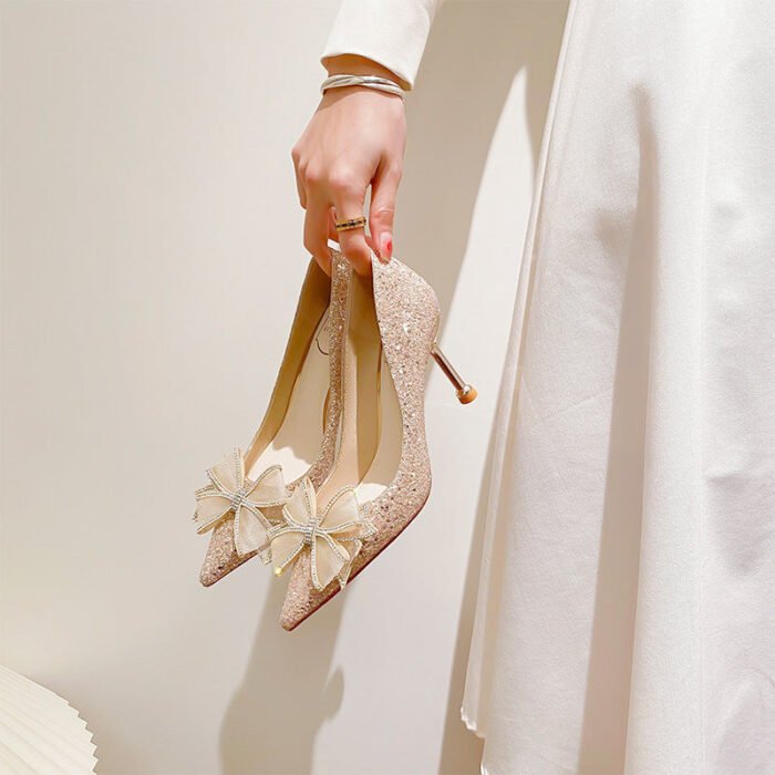D888-51 Pointed High Heels Women's Stiletto Heel 2022 Spring New High Heels Xiuhe Main Wedding Dress Not Tired Feet Single - Image 1