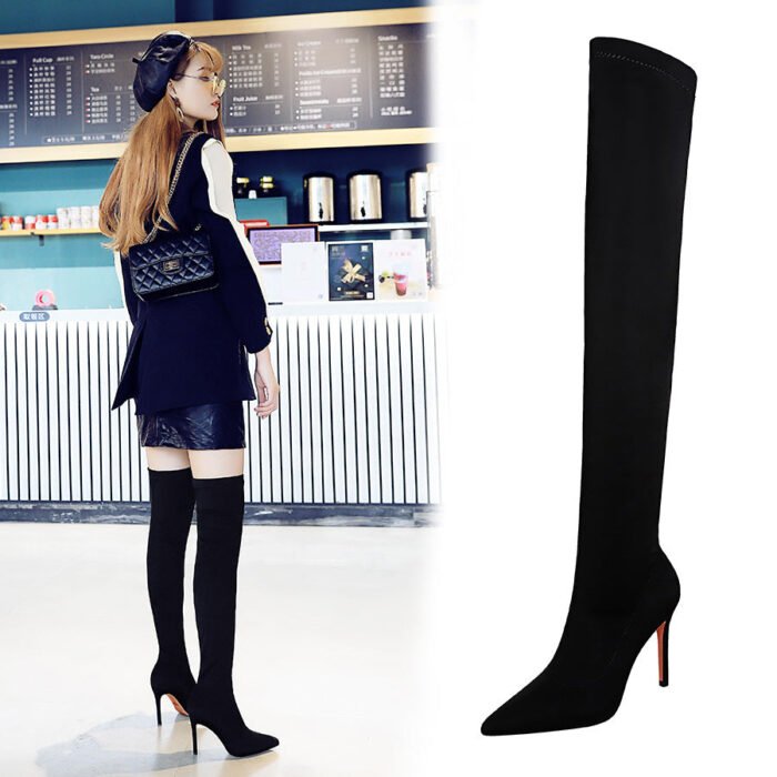 BIG TREE SHOES 315-9 European and American Style Fashion High Heel Elastic Lycra Stiletto Heel Pointed Toe Sexy Nightclubs Thinner Pedicure over-the-Knee Boots - Image 3