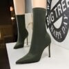BIG TREE SHOES 315-1 European and American Simple Women's Boots Stiletto Heel Pedicure Slimming Pointed Lycra Elastic Booties