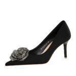 BIGTREE SHOES 18249-ah52 European and American Style Light Luxury Banquet Women's Shoes Stiletto Heel Satin Shallow Mouth Pointed Toe Rhinestone Flower Shoes - Image 5