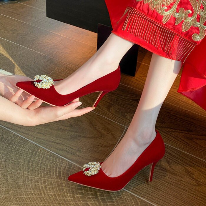 Runnig heels Runnig heels 878-53 Wedding Shoes Wedding Dress Red High Heels Women New Single Layer Shoes Large and Small Size - Image 2