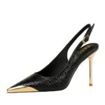 BIGTREE SHOES 373-19 European and American Style High Heels Women's Shoes High Heel Stiletto Low Mouth Metal Pointed Toe Slingback Hollow out Back Strap Pumps - Image 5
