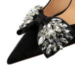 BIG TREE SHOES 1829-H3 European and American Style Banquet Light Luxury High Heels Satin Shallow Mouth Pointed Toe Rhinestone Bow Women's High Heel Shoes - Image 4