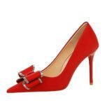 BIG TREE SHOES 3265-h36 Korean Style Banquet High Heels Stiletto Heel Women's Shoes Shallow Mouth Pointed Toe Rhinestone Bow Pumps Women - Image 5