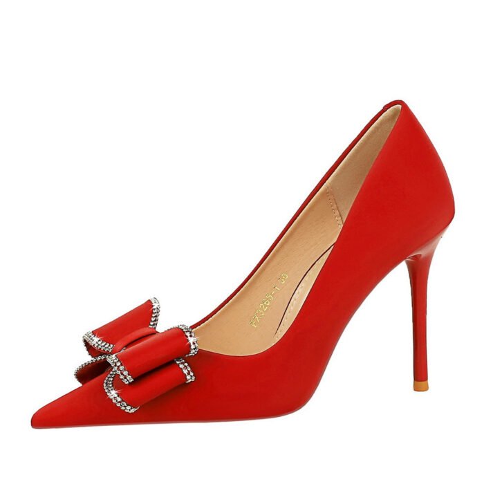 BIG TREE SHOES 3265-h36 Korean Style Banquet High Heels Stiletto Heel Women's Shoes Shallow Mouth Pointed Toe Rhinestone Bow Pumps Women - Image 5