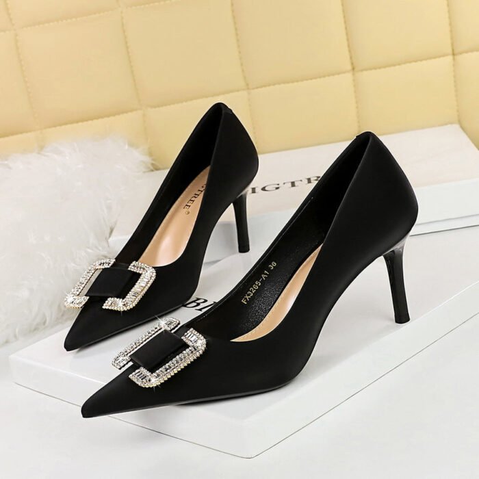 BIGTREE SHOES 3265-ak6 European and American Style Fashion Banquet Women's Shoes Stiletto Heel Shallow Mouth Pointed Toe Rhinestone Buckle Pumps High Heels Women - Image 2
