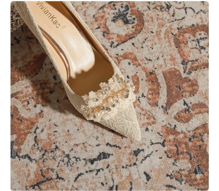 840-7 Stick Pearl Crystal Flower Wedding Shoes Xiuhe Wedding Dress Two-Way Wear Niche Not Tired Feet Stiletto Heel Bride Pumps Women - Image 6