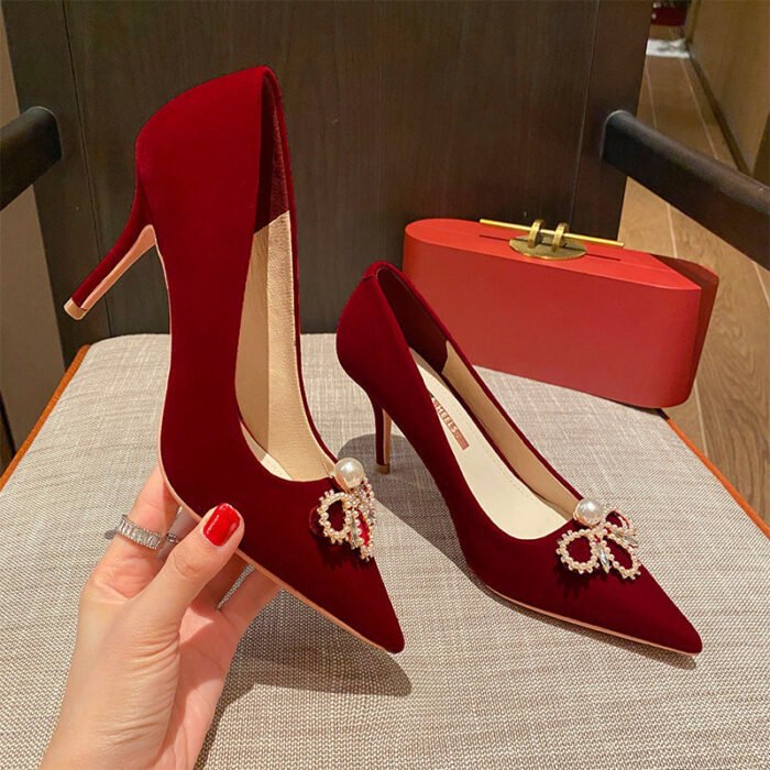 Runnig heels Runnig heels 878-13 Bridal Shoes Wedding Dress Red High Heels New Single Layer Shoes - Image 11