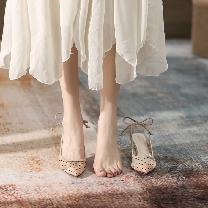 698-50 Mesh High Heels Women's New Hollow-out Elegant Fairy Fashion Back Open Shoes - Image 3