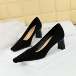 BIG TREE SHOES 6186-3 Korean Fashion Simple Comfortable Thick Heel High Heel All-Matching Business Ol Suede Low-Cut Square Toe Women's Thin Shoes - Image 2