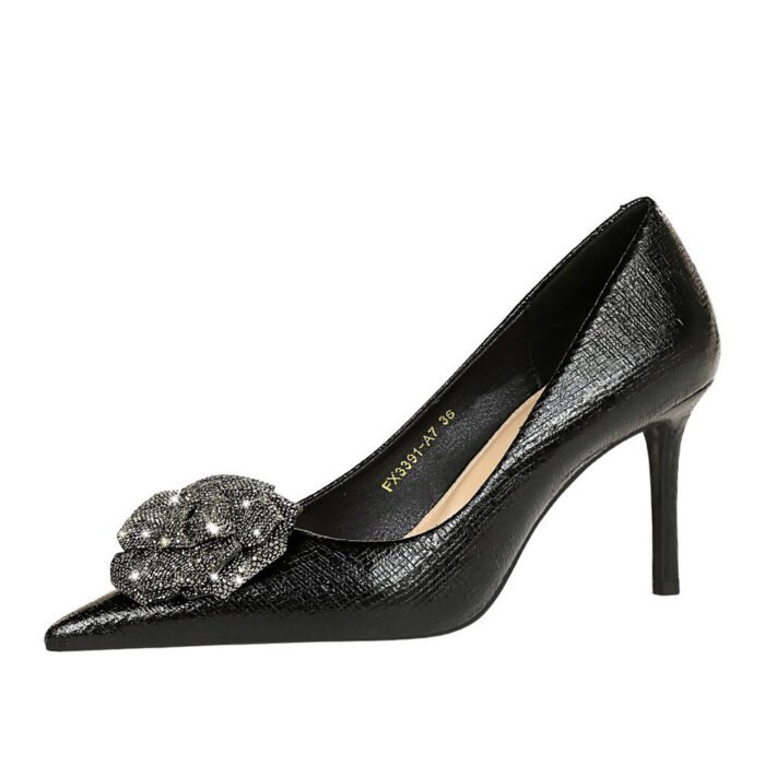 BIGTREE SHOES 3391-ah52 European and American Style Nightclub High Heels Women's Shoes Shallow Mouth Pointed Toe Rhinestone Rose Pumps High Heel Women's Shoes - Image 5