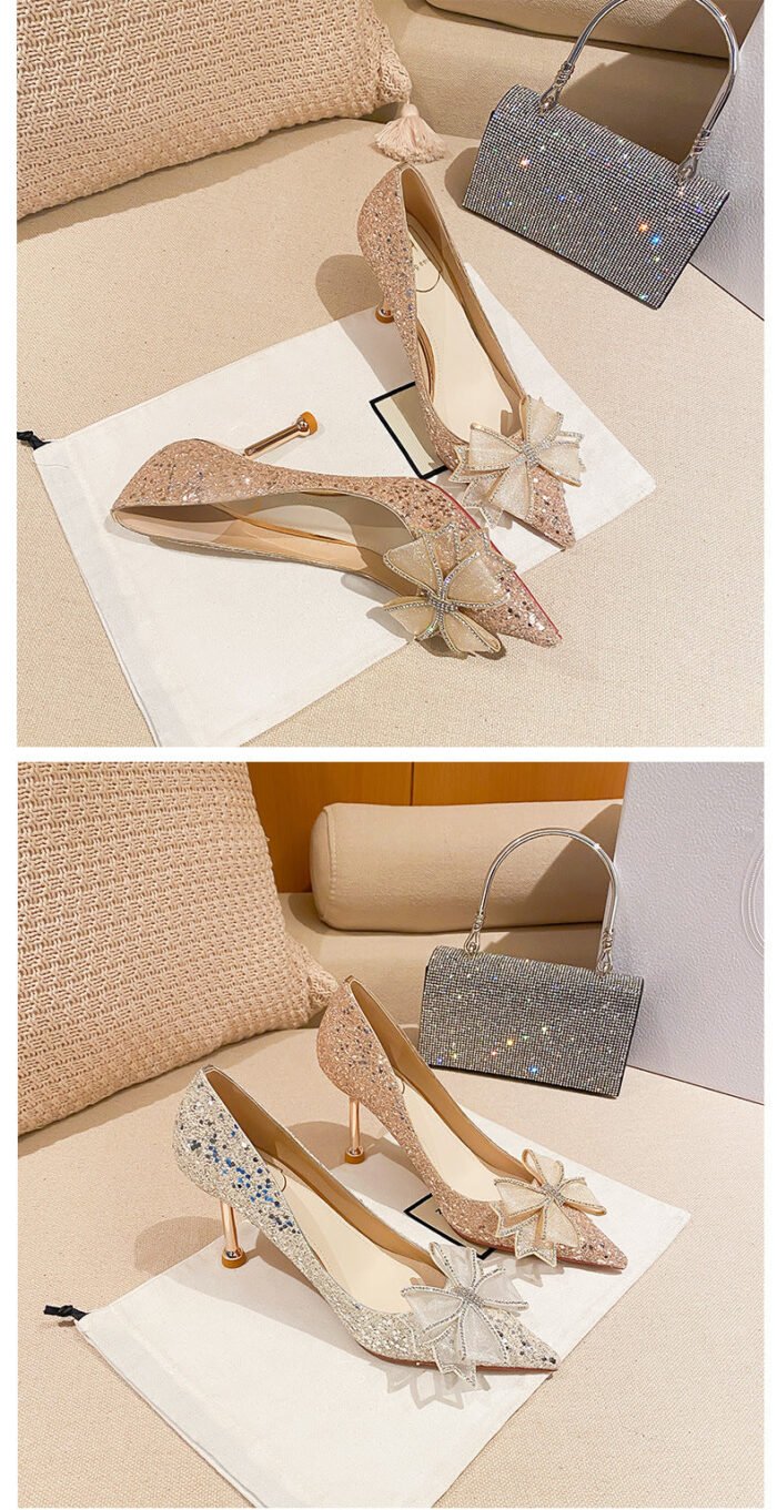 D888-51 Pointed High Heels Women's Stiletto Heel 2022 Spring New High Heels Xiuhe Main Wedding Dress Not Tired Feet Single - Image 10