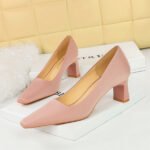BIGTREE SHOES 6186-2 Korean Style Fashionable All-Match Simple Pedicure High Heel Chunky Heel Low-Cut Square Toe Satin Women's Shoes High Heels Pumps - Image 4