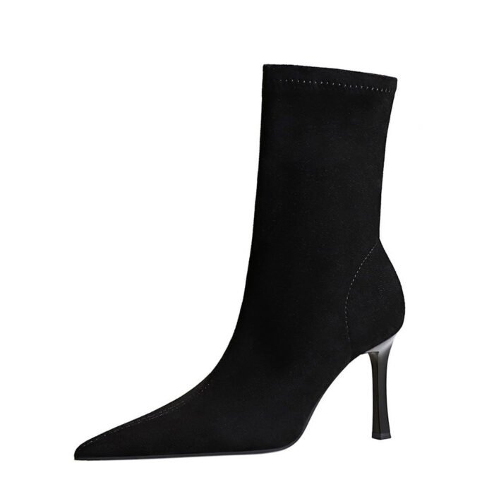 big tree shoes 325-8 European and American Style Fashionable Simple Ultra High Heel Stiletto Heel Bootie Suede Pointed Toe Pedicure Women's Skim-Fit Boots Ankle Boots - Image 5