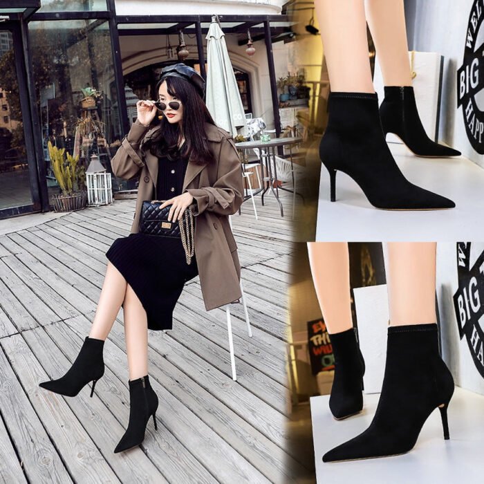 BIGTREE SHOES 8878-7 European and American Style Fashion Simple Stiletto Heel Suede Pointed Toe Sexy Nightclubs Thinner Short Boots Female Ankle Boots - Image 2