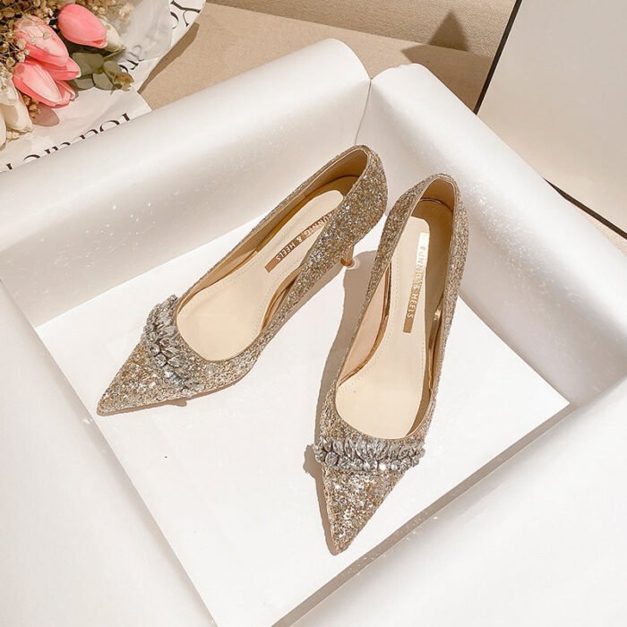 829-90 Wedding Bridal Shoes Pointed High Heels Women's Stiletto Heel Wedding Banquet Shoes - Image 6