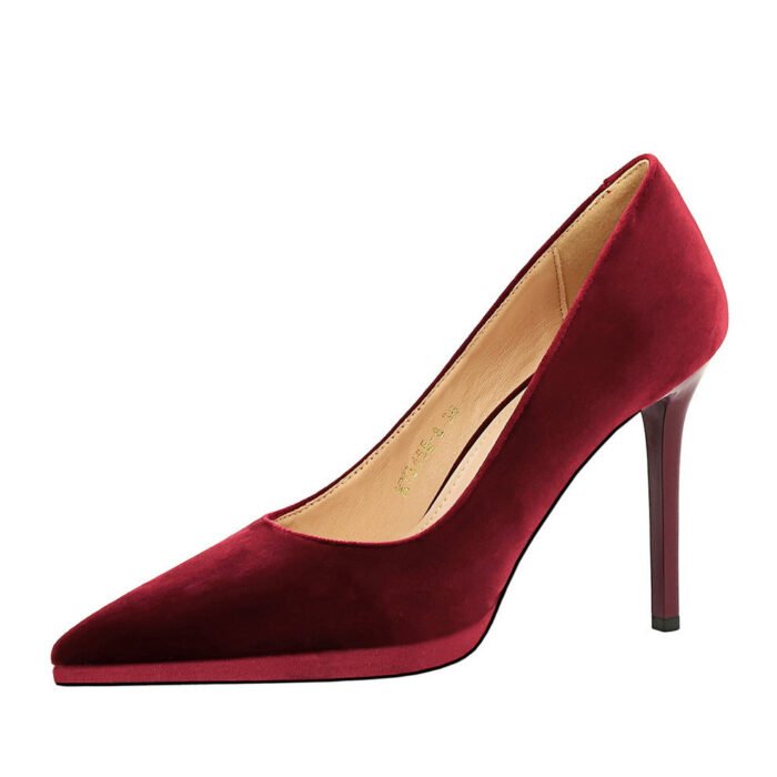 BIGTREE SHOES 3255-10 European and American Banquet Super High Heel Waterproof Platform Women's Shoes Thin Heel Shallow Mouth Pointed Toe Thickened Suede Single Shoes - Image 5
