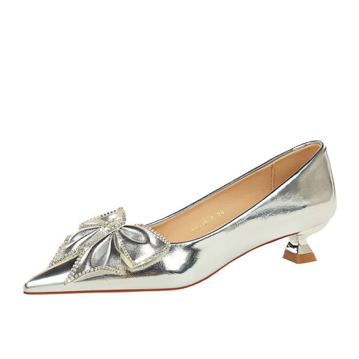 Bigtree shoes 230-h53 Korean style affordable luxury fashion banquet low heel low-cut pointed toe rhinestone bow pumps female banquet women's shoes - Image 5