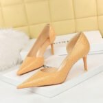 2928-2 retro European and American slim pedicure side hollow thin heel high heel shallow pointed stone pattern women's shoes - Image 8