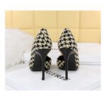 8829-1 Korean version of high-heeled shoes with lattice pattern shallow mouth side hollow houndstooth pearl metal chain super high-heeled shoes - Image 14