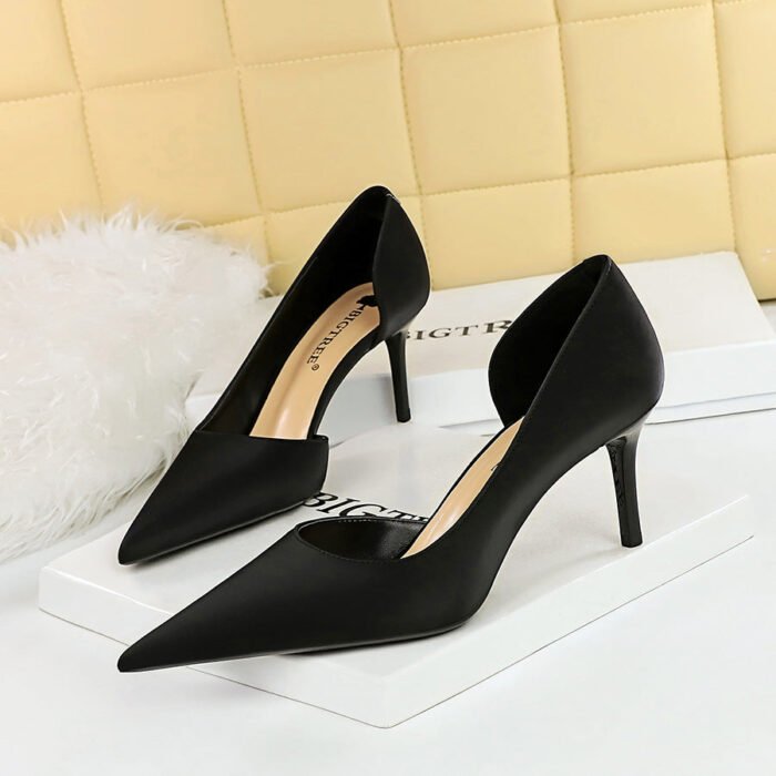 BIG TREE Shoes 3226-A2 Korean Style Simple High Heel Stiletto Low-Cut Pointed Side Hollow-out Business OL All-Matching High Heels Women's Shoes - Image 3
