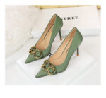 7239-1 European And American Fashion Slim Thin-heeled Super High-heeled Women's Shoes Shallow Pointed Big Metal Buckle Shoes - Image 23