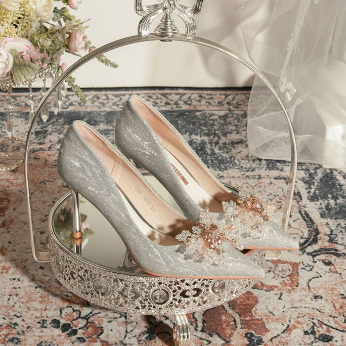828-10 Pointed High Heel Shoes for Women Stiletto Wedding Shoes Bridal Shoes Crystal Shoes 31-Size 43 - Image 4