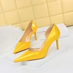 1363-A2 Korean fashion slim banquet fine heel high heel shallow pointed side hollow patent leather women's shoes single shoes high
