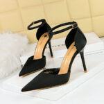 BIG TREE Shoes 5198-1 European and American Style Fashionable Simple Ultra-High Heel Stiletto Satin Shallow Mouth Pointed-Toe Hollowed Hollow-out Strap Sandals - Image 2