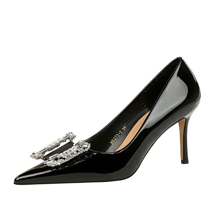 BIGTREE SHOES 272-K72 European and American Banquet High Heels Stiletto Heel Shallow Mouth Pointed Patent Leather Metal Rhinestone Buckle Pumps High Heel Women's Shoes - Image 5
