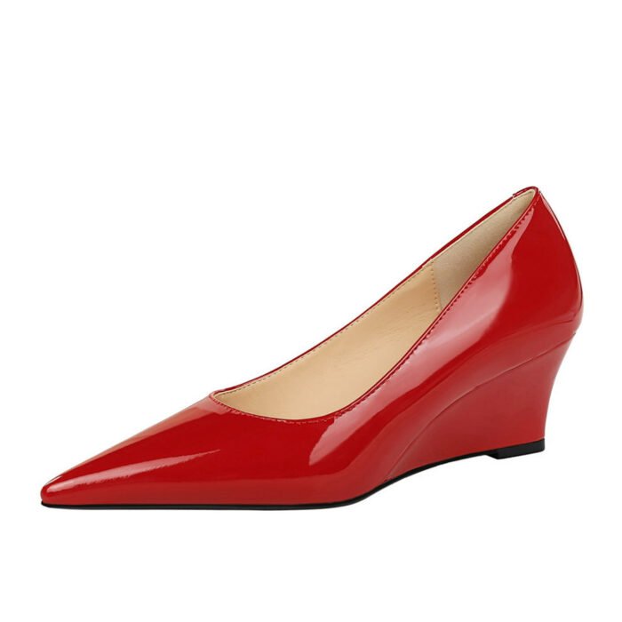 Bigtree Shoes 6639-2 European and American Style Fashionable Simple Banquet Slimming Shiny Patent Leather Shallow Mouth Pointed High Heel Wedge Shoes Women's Shoes - Image 5
