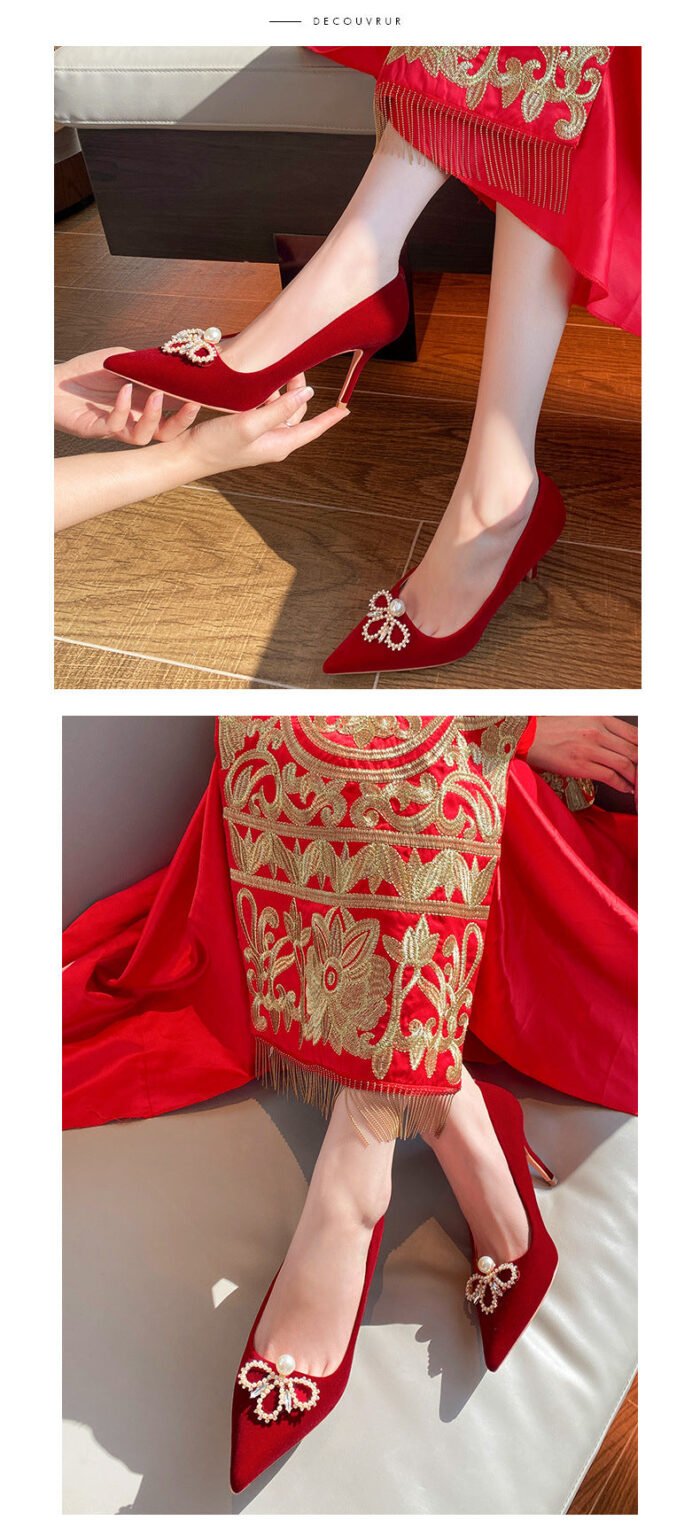 Runnig heels Runnig heels 878-13 Bridal Shoes Wedding Dress Red High Heels New Single Layer Shoes - Image 9