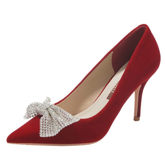 Runnig heels Runnig heels 878-48 Wedding Shoes Bridal Shoes Xiuhe Wedding Dress Two-Way Red High Heels New Single Layer Shoes Large and Small Size - Image 6