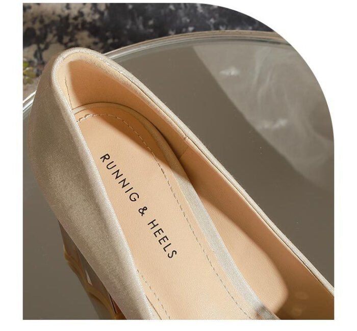 7118-16 Apricot High Heels Women's Pointed Toe Chunky Heel Wedding Shoes Niche High Sense Xiuhe Wedding Dress Engagement - Image 7