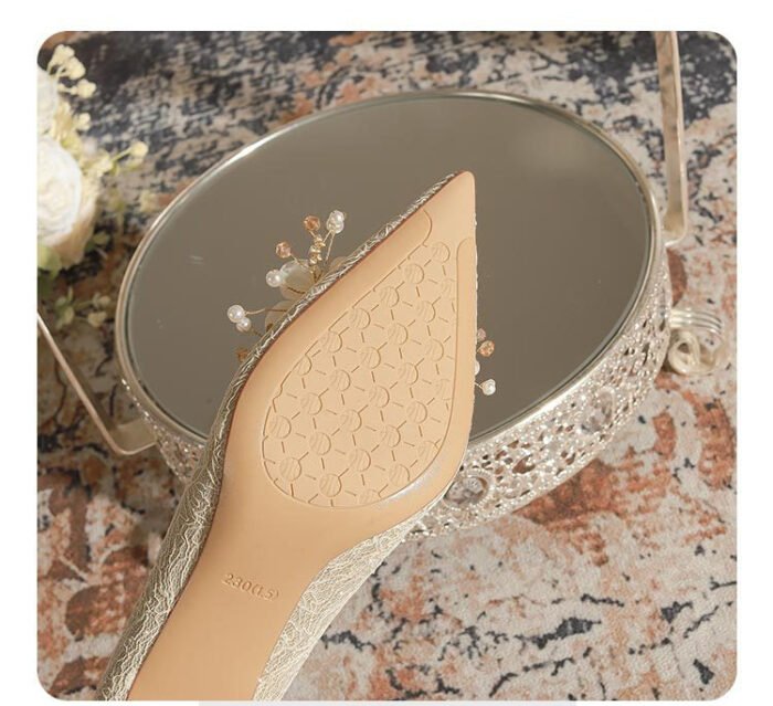 840-105 Crystal Flowers Wedding Shoes Niche Wedding Dress Xiuhe Dress Two-Way Bridal High Heels Stiletto Heel - Image 12