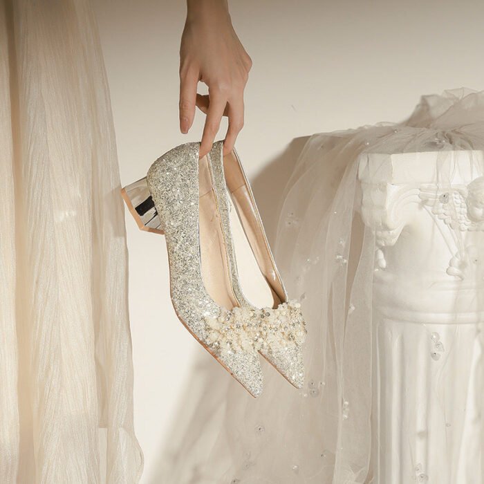 3119-7 French Wedding Shoes Bridal Women's Shoes Xiuhe Main Wedding Bridesmaid Shoes Crystal High Heels - Image 1