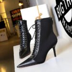 BIG TREE SHOES 1838-1 Korean Fashion Slimming Female Boots Stiletto Heel Shallow Mouth Pointed-Toe Lace Cross Strap Ankle Boots - Image 3