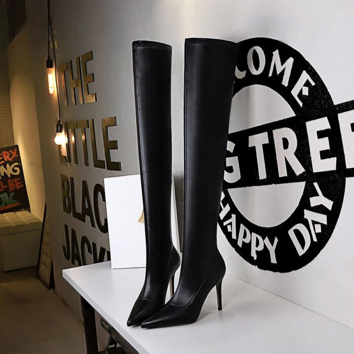 BIG TREE SHOES 315-16 European and American Style Fashion Simple Stiletto Heel Pointed Toe Winter Sexy Nightclubs Thinner Pedicure over-the-Knee Boots - Image 3