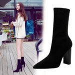 BIG TREE SHOES 3129-2 European and American Style Autumn and Winter Fashion New Simple Thick Heel High Heel Pointed Toe Thinner Wool Ankle Boots