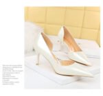 1363-A2 Korean fashion slim banquet fine heel high heel shallow pointed side hollow patent leather women's shoes single shoes high - Image 29