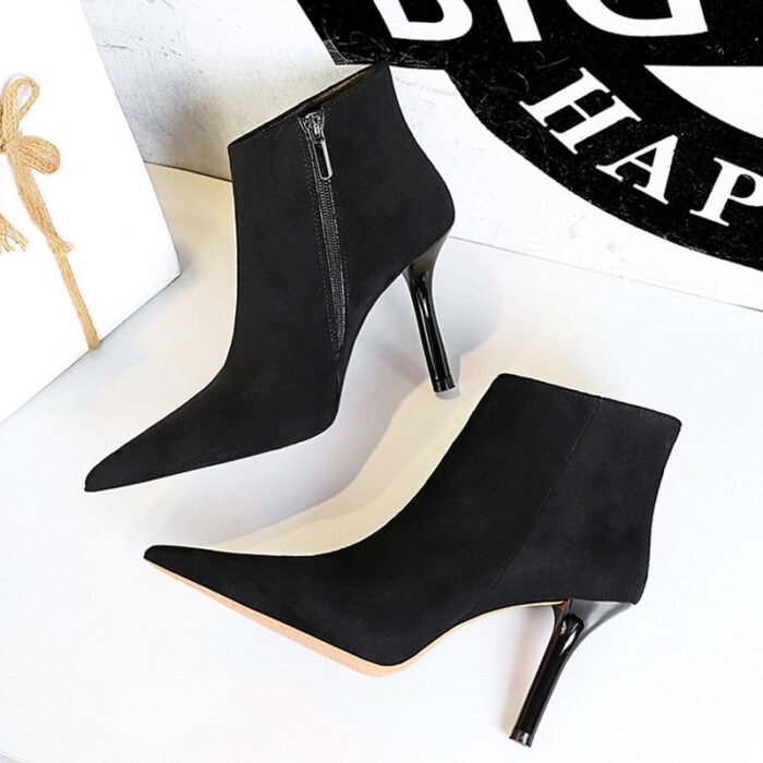 1619-5Suede ankle boots Women's heel winter boots Pointed toe stiletto boots-Bigtree shoes - Image 2