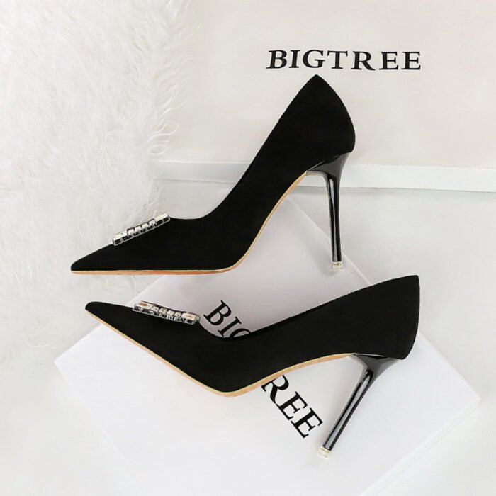 BIGTREE SHOES 9511-K75Shallow Pointed Toe Square Rhinestone Single Shoes High Heels - Image 4