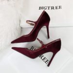 BIGTREE SHOES 1198-7 European and American Style Banquet High Heels Stiletto Heel Shallow Mouth Pointed Toe Thick Suede Strap Women's Shoes - Image 3