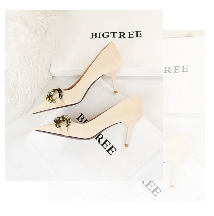 7239-A1 European and American fashion banquet women's shoes fine heel high heel shallow pointed metal buckle single shoes high heels - Image 22