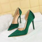 BIG TREE SHOES 1298-5 Korean Style Fashion Banquet High Heel Shoes Stiletto Women's Shoes Vintage Stone Pattern Satin Side Hollow High Heel Pumps - Image 2