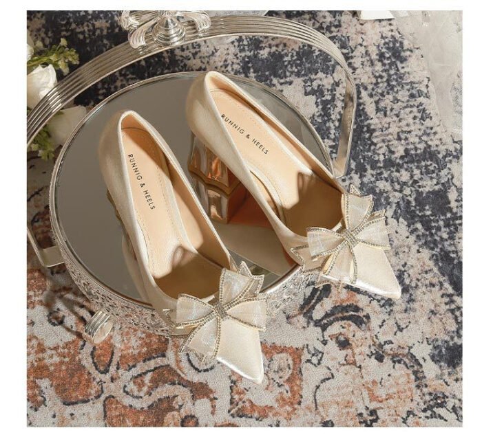 7118-51 Apricot Flower High Heel Women's Chunky Heel High-Grade Xiuhe Wedding Dress Engagement Annual Meeting Pumps - Image 8