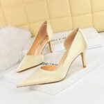 BIG TREE 3165-A8 European and American Fashion Minimalist Banquet Side Hollow High Heel Stiletto Low Mouth Pointed Toe Satin Women's Shoes - Image 4