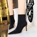 1838-5Women's boots, pointed square high heels, anti-slip fashion socks and boots-Bigtree shoes