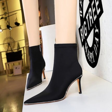 1838-5Women's boots, pointed square high heels, anti-slip fashion socks and boots-Bigtree shoes