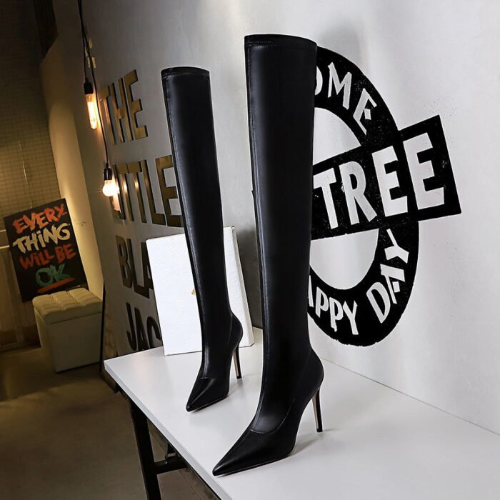 BIG TREE SHOES 315-16 European and American Style Fashion Simple Stiletto Heel Pointed Toe Winter Sexy Nightclubs Thinner Pedicure over-the-Knee Boots - Image 1